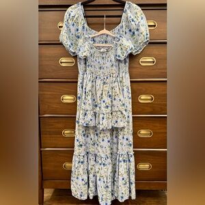 Floral Set of Mommy and Me Smocked Dresses with Puff Sleeves